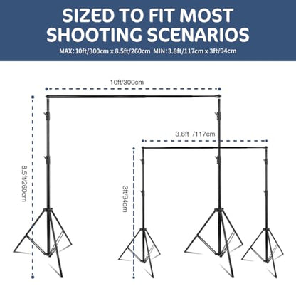 Kate Backdrop Stand Kit for Photography, 10x8.5ft(WxH) Adjustable Heavy Duty Photo Background Stand with 8 Clamps and 2 Sandbags, Back Drop Support System Stand for Backdrop Parties - color: Tripods with Telescopic Crossbar