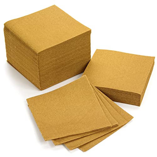 AH AMERICAN HOMESTEAD Cocktail Napkins - Linen-Like Disposable Beverage/Bar Napkins - Bulk Square Napkins for Everyday Use, Party or Wedding (Gold, 4.75 x 4.75) - color: Gold, size: 4.75 x 4.75