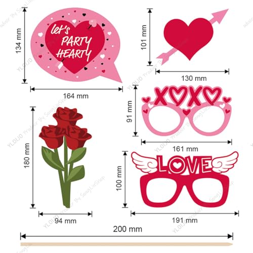 Valentine's Day Photo Booth Props, 25 Pcs Happy Lovers Selfie Photobooth Props, Masks, Love, Glasses, Mustache, Snowman for Wedding Party Decoration Supplies Selfie Dress-Up Props