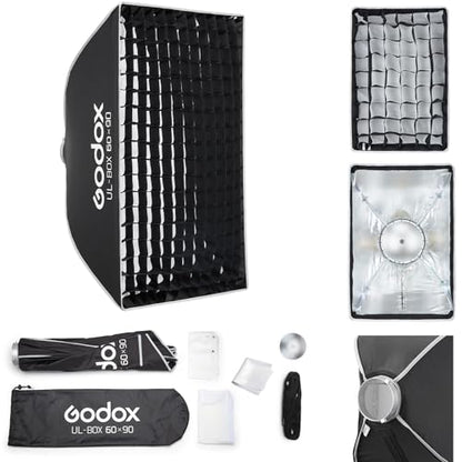 Godox Softbox UL-60x90 Large Rectangular Softbox, Quick-Release Umbrella Bowens Mount with Grid & Diffuser & Deflector, for Video Recording & Live Streaming - size: Rect 60x90cm (23.6"x35.4")