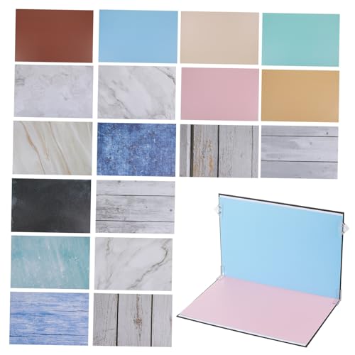 15pcs Photography Background Kit with Marble Cement Wood Patterns, Portable Photo Backdrop Boards for Food and Jewelry Product Shoots, Flat Lay Props with Carry Bag and Clips