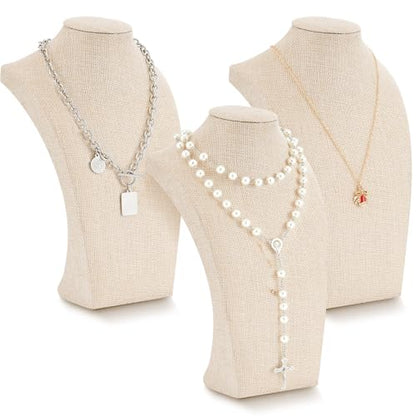 Kigley 3 Pcs Linen Jewelry Display Bust Necklace Display Stand Necklace Mannequin Holder for Jewelry Selling Trade Shows - size: 9.8 x 3.0 x 5.7 Inches