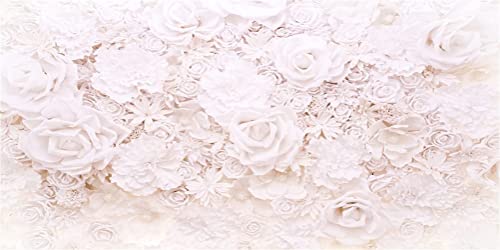 AOFOTO 15x8ft White Flowers Wall Backdrop Elegant Roses Romantic Wedding Bridal Shower Photography Background Baby Shower Party Valentines Mother's Day Photo Banner Studio Props Wallpaper - size: 15x8ft