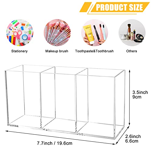 Cerpourt Clear Makeup Brush Organizer,Acrylic Cosmetic Brushes Storage Holder with 3 Slots,Pencil Pen Holder for Desk,Desk Organizer and Accessories for Vanity - color: Clear