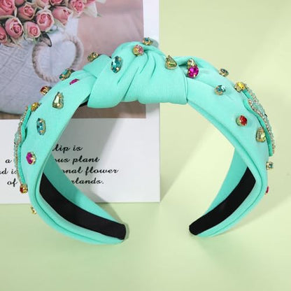 NVENF Easter Headband for Women Beaded Easter Rabbit Bunny Headband White Pink Crystal Pearl Knotted Hairband Happy Easter Hair Accessories Spring Holiday Headwear Outfits Gifts (Bunny A -Blue) - color: Bunny A -Blue