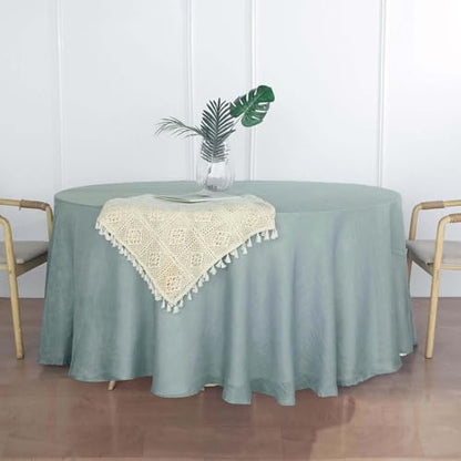 Efavormart 120" Dusty Blue Premium Faux Linen Round Tablecloth | Textured Wrinkle Free Tablecloth - color: Dusty Blue, size: 120" (Round)
