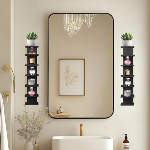 2 Pack 7 Tier Wall Shelf Unit - Lack Floating Shelf, Compact Display Floating Shelf, Vertical Column Wall Decor Mount Floating Storage Organizer Tall Tower Shelf for Bedroom, Living Room - color: 2 Pack 7-tier （black）