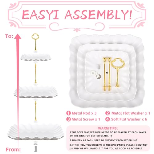 5 Pcs Dessert Table Display Set - 2 Pcs 3-Tier Dessert Display Stands & 3 Pcs Serving Tray - Dessert Trays Dessert Stands Treat Table Displays Set for Tea Parties,Birthdays & Baby Showers - color: White