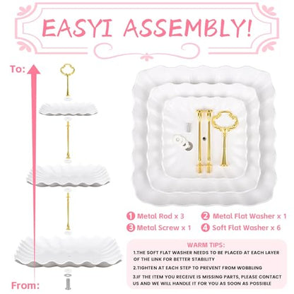 5 Pcs Dessert Table Display Set - 2 Pcs 3-Tier Dessert Display Stands & 3 Pcs Serving Tray - Dessert Trays Dessert Stands Treat Table Displays Set for Tea Parties,Birthdays & Baby Showers - color: White