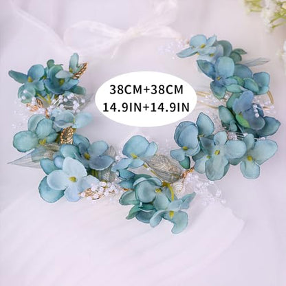 Adjustable Flower Crown Headband for Women - Floral Garland Hair Wreath with Crystal Accents Perfect for Weddings Flower Wands Photo Props (Dark Green Flower, Adjustable) - color: Dark Green Flower