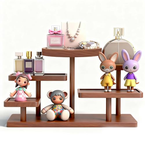 Jewelry Stand, Wooden Tiered Display Rack, Earring Storage Organizer Display Shelves Collectible, Perfume Bracelet Trays for Crafts Sales, Gifts(Brown) - color: Brown