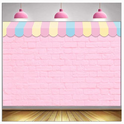 Pink Brick Wall Ice Cream Parlor Photography Background Princess Girl Kids Baby Girl Birthday Party Backdrops Dessert Cake Table Decor Props Supplies (8x6 FT) - size: 8x6 FT