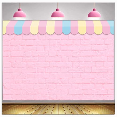 Pink Brick Wall Ice Cream Parlor Photography Background Princess Girl Kids Baby Girl Birthday Party Backdrops Dessert Cake Table Decor Props Supplies (8x6 FT) - size: 8x6 FT