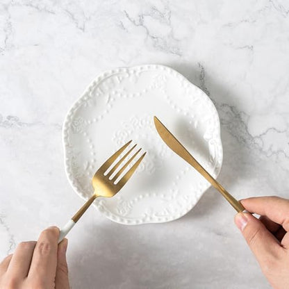 White Small Dessert Plates Set of 4,Ceramic Dinner Plates 6 Inch for Appetizer, Fruits, Cake, Salad,Microwave Safe,Christmas Gift - color: White-3