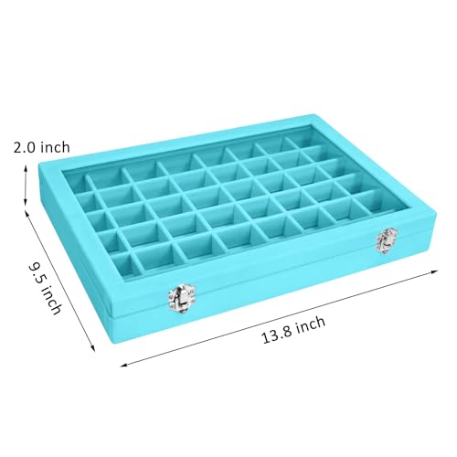 Vicoter Velvet Jewelry Tray 48 Compartments Jewelry Display Organizer with Transparent Cover Rings, Earrings, Necklaces, Pendants Storage Box for Girls, Wives, Mothers, Women - color: Light Blue, size: 48 Grid