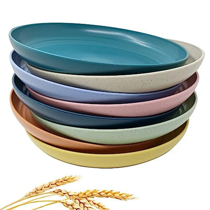 CAMBUY Wheat Straw Plates Lightweight Unbreakable Dinner Dishes Plates Set Dishwasher & Microwave Safe (Extra Large 8 Pack 10') - color: Extra Large Double Multicolour