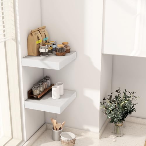 Fun Memories 12 Inch Floating Shelf, Rustic Wood Wall Shelves for Wall Decor & Storage, 12 x 12 Floating Shelf for Living Room, Bathroom, Bedroom, White, Set of 2 - color: White, size: 12"W x 12"D, 2 Pack