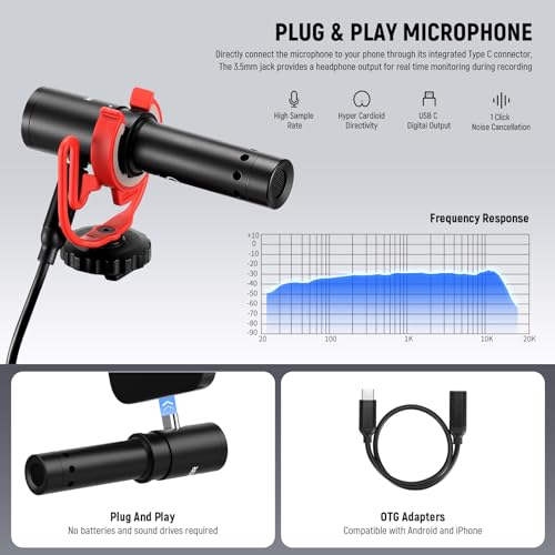 NEEWER Phone Vlogging Kit, Content Creator Essentials Kit for YouTube with LED Light, Selfie Stick Travel Tripod, Flexible Soft Tube, USB C Cardioid Microphone for iPhone, Android, Podcast, PA045