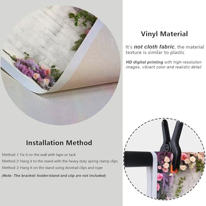 YongFoto Retro White Brick Wall Floral Arch Backdrop 6x4ft Rose Flowers Vine Leaves Photography Background Birthday Bridal Shower Wedding Party Banner Room Decor Portraits Photoshoot Wallpaper - size: 6ftx4ft