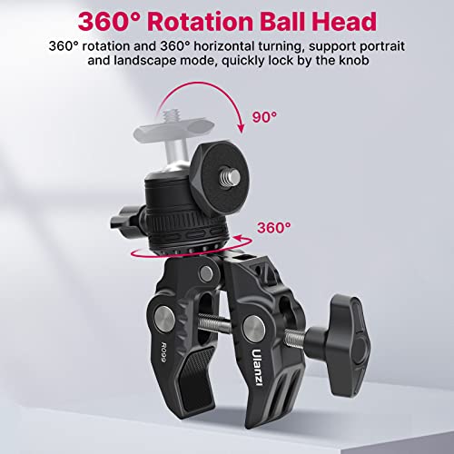 ULANZI R099 Super Clamp Camera Mount with 360° Ballhead for Bike/Bicycle/Motorcycle Handlebar Pole Tripod Tube Crossbar Gimbal Rods Mount for Insta360/GoPro/AKASO/DJI/Phone/DSLR/Light/Monitor - style: R099