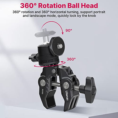 ULANZI R099 Super Clamp Camera Mount with 360° Ballhead for Bike/Bicycle/Motorcycle Handlebar Pole Tripod Tube Crossbar Gimbal Rods Mount for Insta360/GoPro/AKASO/DJI/Phone/DSLR/Light/Monitor - style: R099