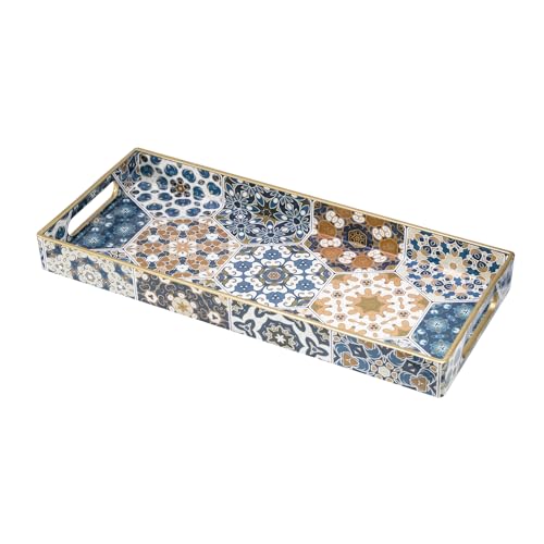MAONAME Plastic Vanity Tray, Bathroom Counter Tray, Decorative Trays with Handles, Storage Dresser Trays Organizer for Toilet Tank, Jewelry, Makeup, 13.8" x 6" x 1.57" - color: Bohemian-7