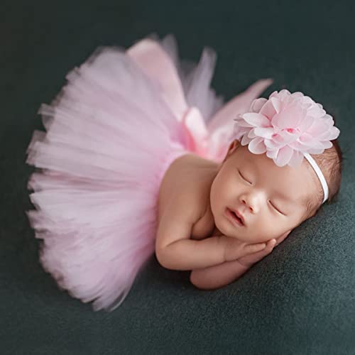Ylsteed Newborn Girls Photography Prop Infant Tutu Skirt Newborn Lace Tulle Skirt Girl Photo Shoot Outfits Infant Princess Costume Clothes Photo Props-Light Pink - color: Pink