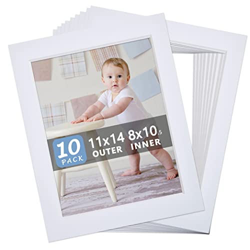 Somime 10 Pack Pre-Cut 11 x 14 White Picture Mats for 8.5x11 Photos - White Core Bevel Cut Frame Matte, Acid Free, Ideal for Frames/Artwork/Prints - size: 11x14 10pack white mat for 8.5x11