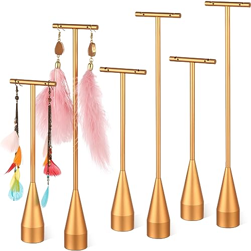Wesiti 6 Pack Metal Earring T Bar Stand Retail Display Holder T Earring Display Holder Jewelry Stand with Metal Base for Show Jewelry Online Stores Photography (Gold) - color: Gold
