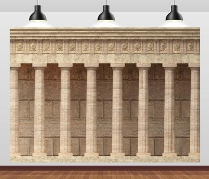 BELECO 8x6ft Fabric Ancient Roman Temple Columns Backdrop Antique Marble Wall Arcade, Greek Columns and Colonnades Architecture Background for Party Decorations Home Wall Decor Photoshoot Props - size: 8x6FT