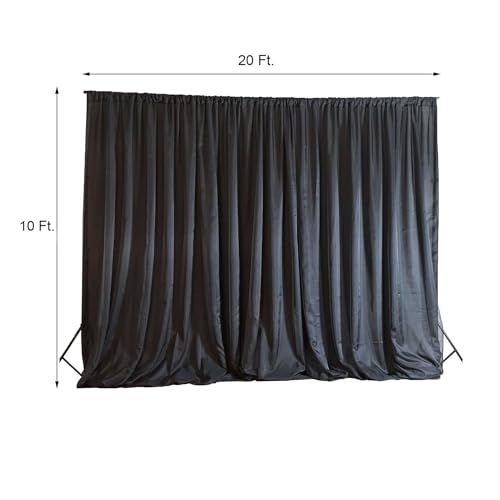 Efavormart 20ftx10ft Black Rod Ready Dual Layered Poly and Chiffon Backdrop Curtain - color: Black, size: 120"W x 240"L (Pack of 1)