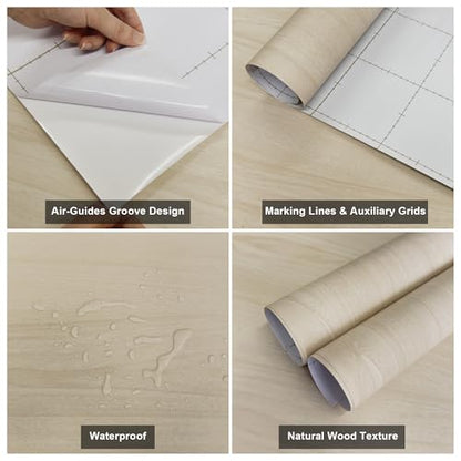 16"x118" Beige Wood Grain Contact Paper Self Adhesive No Bubbles Light Oak Faux Wood Look Peel and Stick Wallpaper Removable Cover Waterproof Countertop Cabinet Vinyl Wrap for Table Drawer DIY - color: Beige, size: 15.7" x 118"