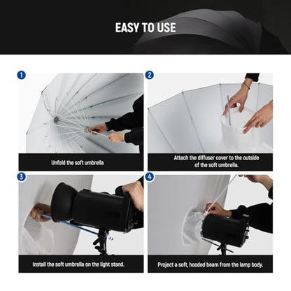 NEEWER 71"/180cm Parabolic Reflective Umbrella Photography with White Inner, Soft Lighting with Diffuser Cover, Bag, Quick Fold for Camera Photo Studio Video Light Shooting Monolight Flash, NS4U - color: White, size: 71"