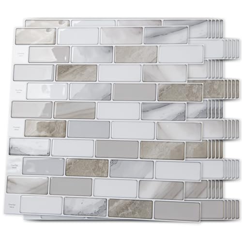 Art3d 10-Sheet Peel and Stick Backsplash Tile for Kitchen - 12”×12” Stick on Wall Tile for Kitchen Bathroom Countertop Living Room, Beige & White - color: Beige & White