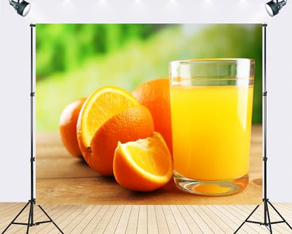 Trykid 20x10ft Fresh Orange Juice Citrus Backdrop Bright Summer Fruit Drink Photography Background for Kitchen Decor Food Themed Party Decoration Tapestry Photo Booth Prop Fabric - size: 20x10ft
