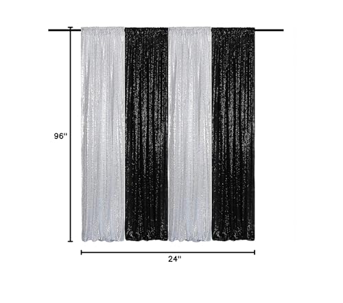 Sequin Backdrop Curtains 2FTx8FT 4 Panels Glitter Drapes Sparkly Photography Background for Wedding Birthday Party Bridal Baby Shower (Silver x 2+Black x 2) - color: Silver and Black, size: 2FTx8FT-4PCS