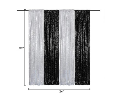 Sequin Backdrop Curtains 2FTx8FT 4 Panels Glitter Drapes Sparkly Photography Background for Wedding Birthday Party Bridal Baby Shower (Silver x 2+Black x 2) - color: Silver and Black, size: 2FTx8FT-4PCS