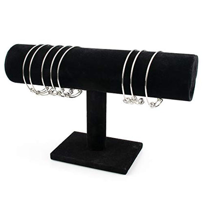 Foraineam 4-Pack Black Velvet T-Bar Jewelry Display Stands Watch Necklace Bracelet Organizer