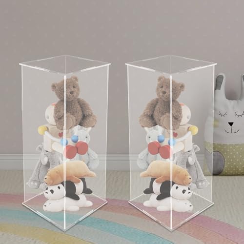 2Pcs Acrylic Display Cube Pedestal, Art Sculpture Stand, Acrylic Flower Stand, Clear Display Flower Tower, Dessert Cake Table Display Pillars for Wedding, Birthday, Banquet Parties Decor (9.84 × 9.84 × 23.62in) - size: 9.84 × 9.84 × 23.62in