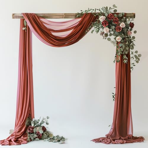 Wokceer Wedding Arch Draping Fabric Terracotta 28.7" x 20FT Sheer Drapes Backdrop for Ceremony, Birthday Party, Bridal Shower Decoration - color: Terracotta, size: 1 Panel