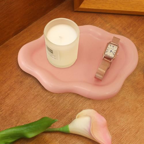 CCINPPY Ceramic Jewelry Tray Trinket Dish, Decorative Cloud Vanity Key Tray for Women, Ring Holder Dish, Cute Jewelry Plate Bowl Room Decor Aesthetic, Pink, Medium - color: Pink, size: 7.7" x 5.3" x 0.6"