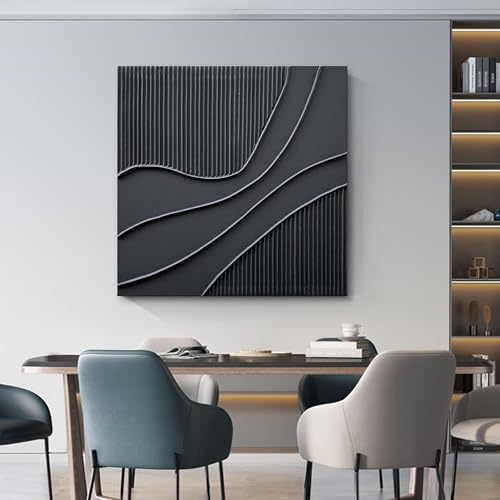 NANKAI Art Hand-Painted Black Texture Minimalist Oil Painting 24x24 inch Abstract Home Wall Art Deco Painting - color: Nkhb298