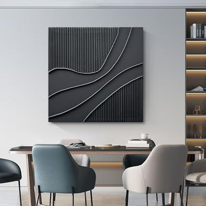 NANKAI Art Hand-Painted Black Texture Minimalist Oil Painting 24x24 inch Abstract Home Wall Art Deco Painting - color: Nkhb298