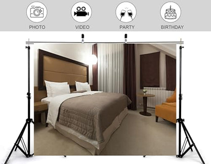 6x6ft Modern Hotel Bedroom Backdrop Cozy Neutral Tone Interior View Photography Background for Party Home Decor Themed Event Decorations Tapestry Photo Booth Props - size: 6x6ft