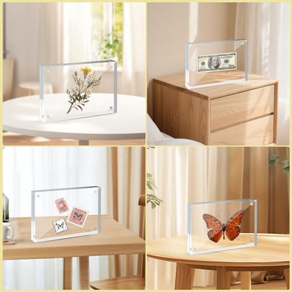 12 Pack 4X6in Acrylic Picture Frame, Clear Picture Frames Double Sided Magnetic Freestanding Photo Block Frame Desktop Display Floating Frameless Acrylic Frame Stand - size: 4X6