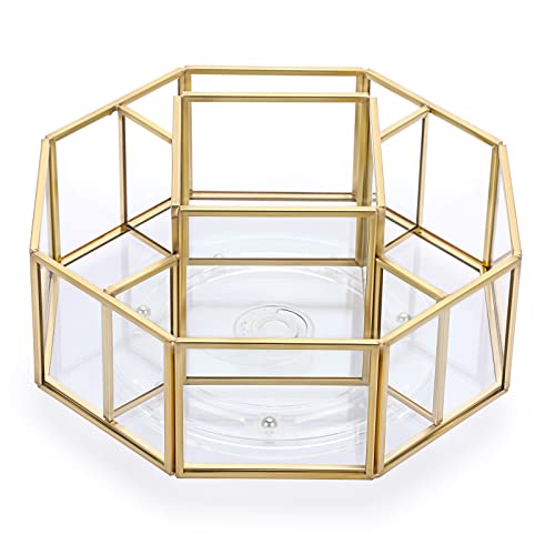 Hipiwe 360 Degree Rotating Glass Makeup Organizer- 5 Slots Gold Metal Cosmetic Storage Display Holder Octagon Dresser Bathroom Spinning Vanity Organizer For Makeup Brushes, Lipsticks, Perfume - style: Octagon,5-Slot
