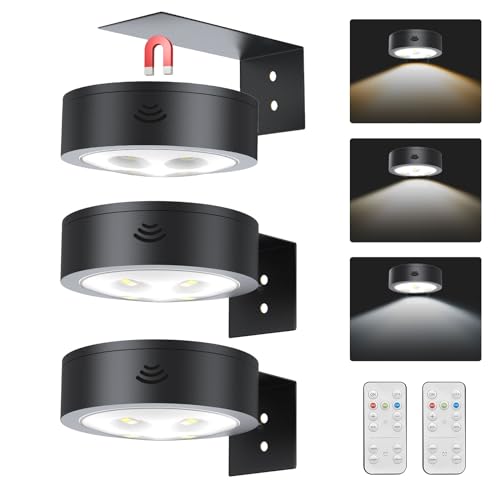 LED Picture Light Wireless Battery Operated Poster Light,Remote Control Painting Lights,Timer and Dimmable Art Light for Wall,Magnetic Accent Display Wall Light for Artworking,Wall Decor Puck Lights - color: Black, size: 3Pack