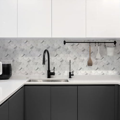 10 Sheet Arabesque Peel and Stick Backsplash Tile, Stick on Backsplash for Kitchen and Bathroom Wall, Marble White Look PVC Mixed Metal Aluminum - color: Marble White Mixed Metal Silver