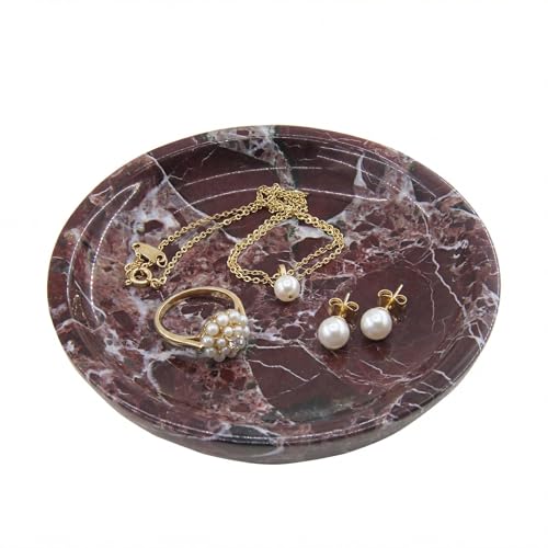 Small Natural Marble Jewelry Tray Key Plate Holder Dish Trinket Decor Catch All Bowl for Ring Earring Stone Gift for Women Daugther,Rosso Levanto,5.5" - color: Rosso Levanto