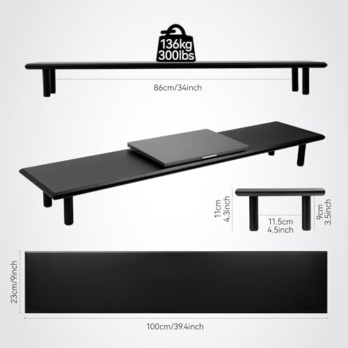Bamboo Dual Monitor Stand Riser with Underneath Storage, Ergonomic Desk Shelf Supports PC Computer Monitor, Printer, TV for Home, Office, Black - color: Black